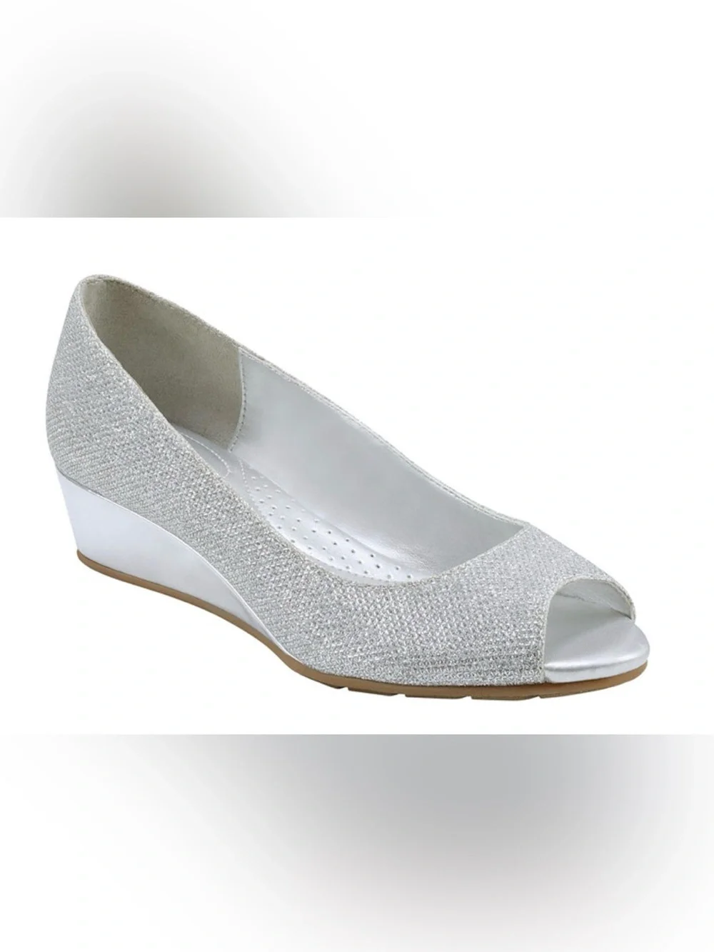 Bandolino Candra2 Silver Shimmer Peep Toe Wedge Pumps - Size 8M NIB